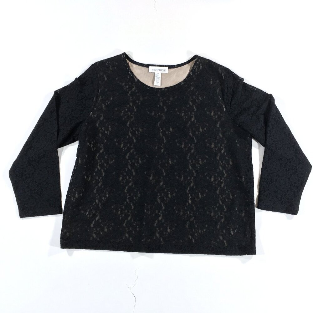Josephine Blouse Womens Size 1X Black Nylon Lace Polyester